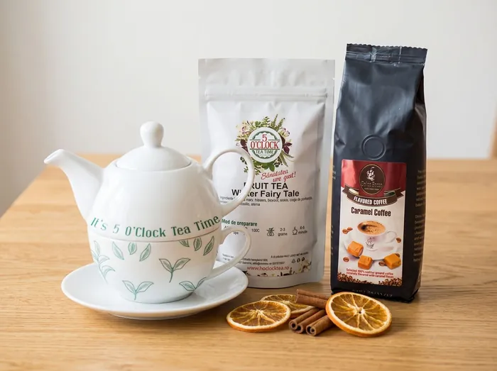 cadou corporate pachet complet: set Tea for One cu ceai Winter Fairy Tale și Caramel Coffee
